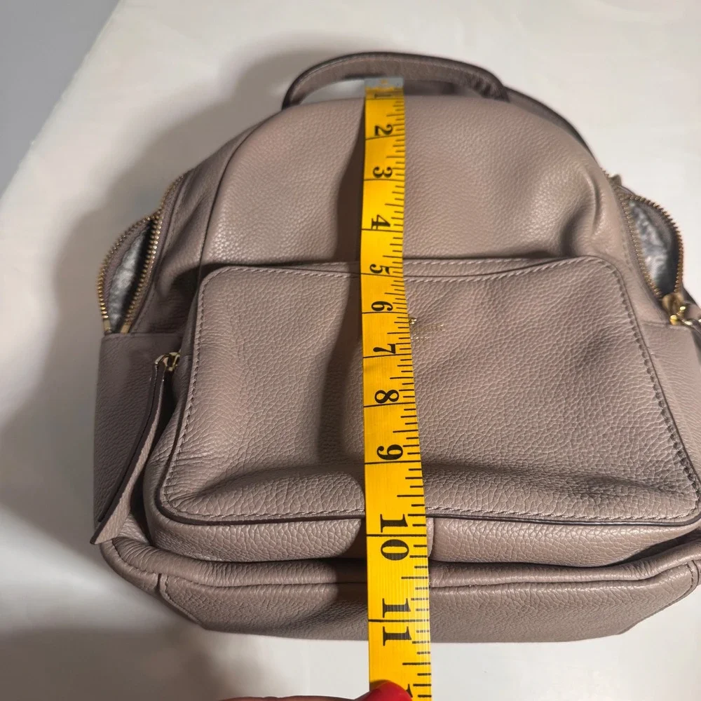 Kate Spade Mini Nicole Taupe Leather Backpack Gold Zip Pebble Minimalist Chic